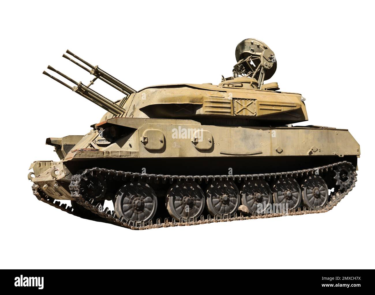 Gepanzertes Kampffahrzeug isoliert auf weiß. Militärische Maschinen Stockfoto