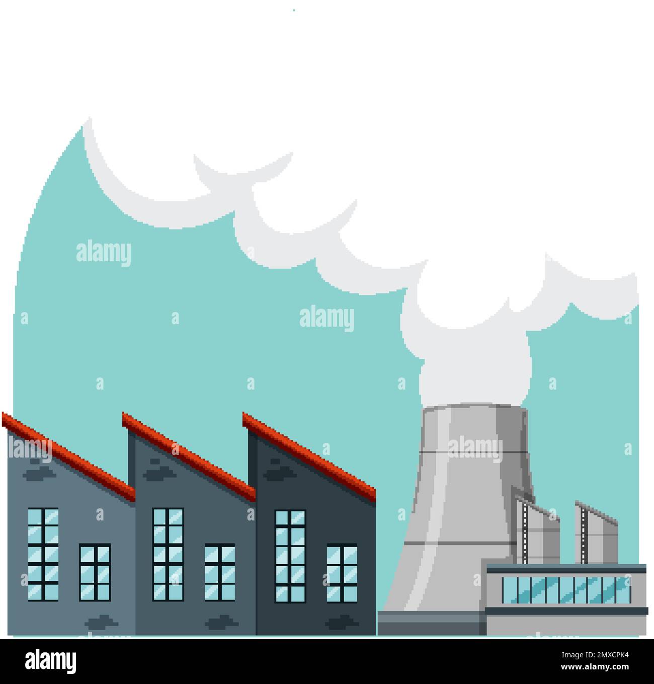 Abbildung eines Kernkraftwerks auf weißem Hintergrund Stock Vektor