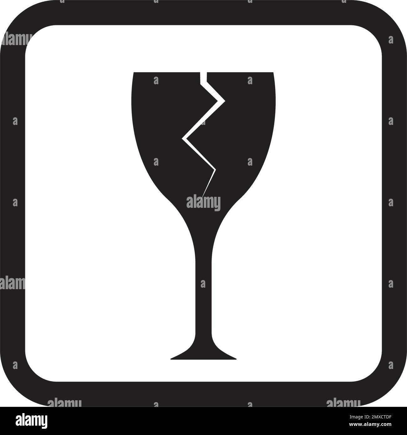 Zerbrechliches flaches Symbol mit Rissen und schwarzem Rahmen auf weißem Hintergrund isoliert. Symbol für zerbrechliche Verpackung. Abbildung des Beschriftungsvektors Stock Vektor