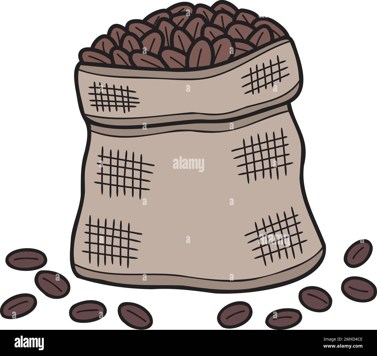 Handgezeichnete Kaffeebohnensack-Illustration im Kritzelstil, isoliert auf dem Hintergrund Stock Vektor