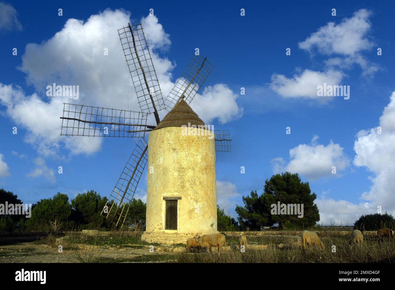 Alte Windmühle La Mola, Spanien, Balearen, Formentera Stockfoto