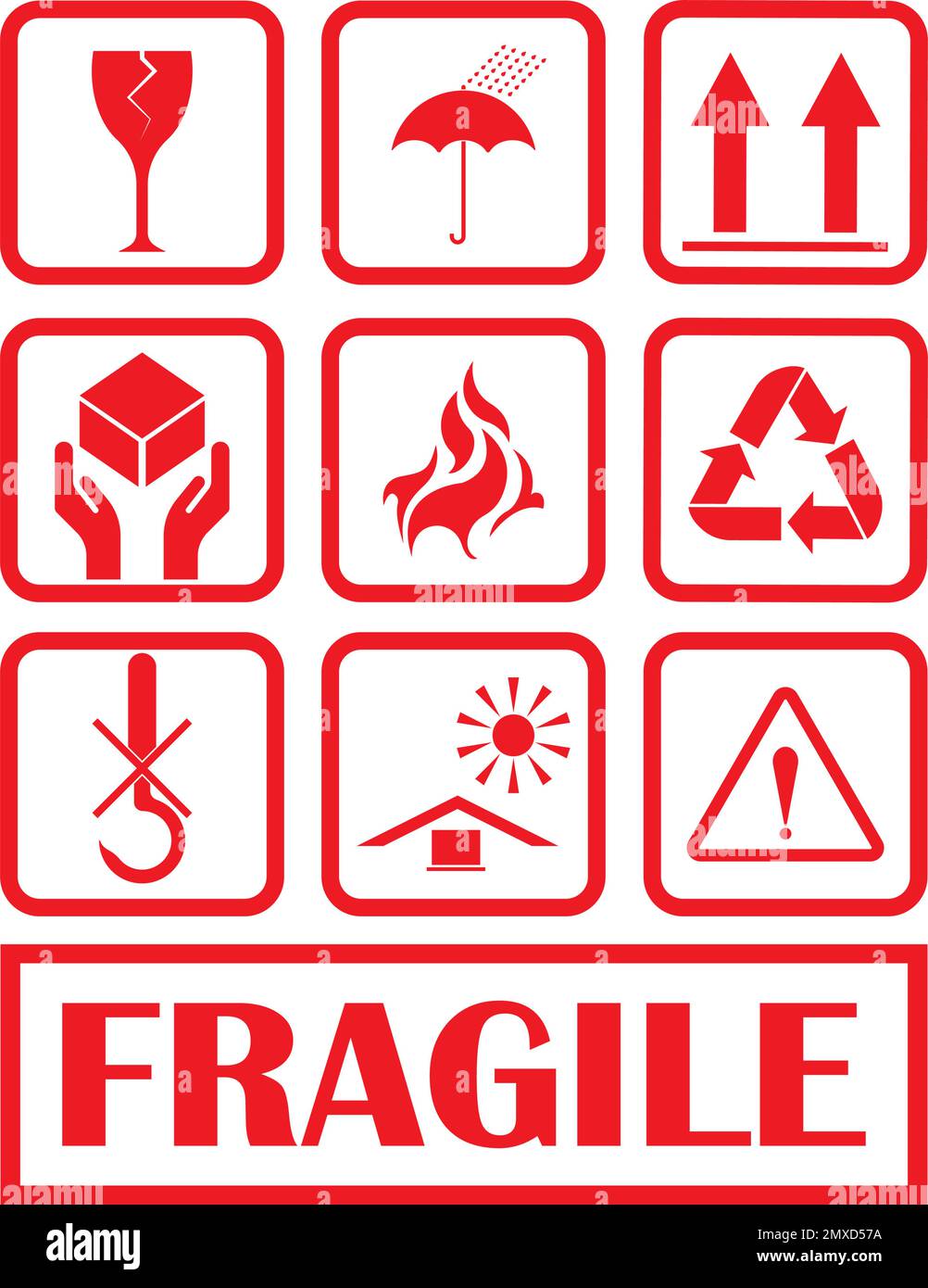 Zerbrechliches flaches Symbol mit Rissen und schwarzem Rahmen auf weißem Hintergrund isoliert. Symbol für zerbrechliche Verpackung. Abbildung des Beschriftungsvektors Stock Vektor