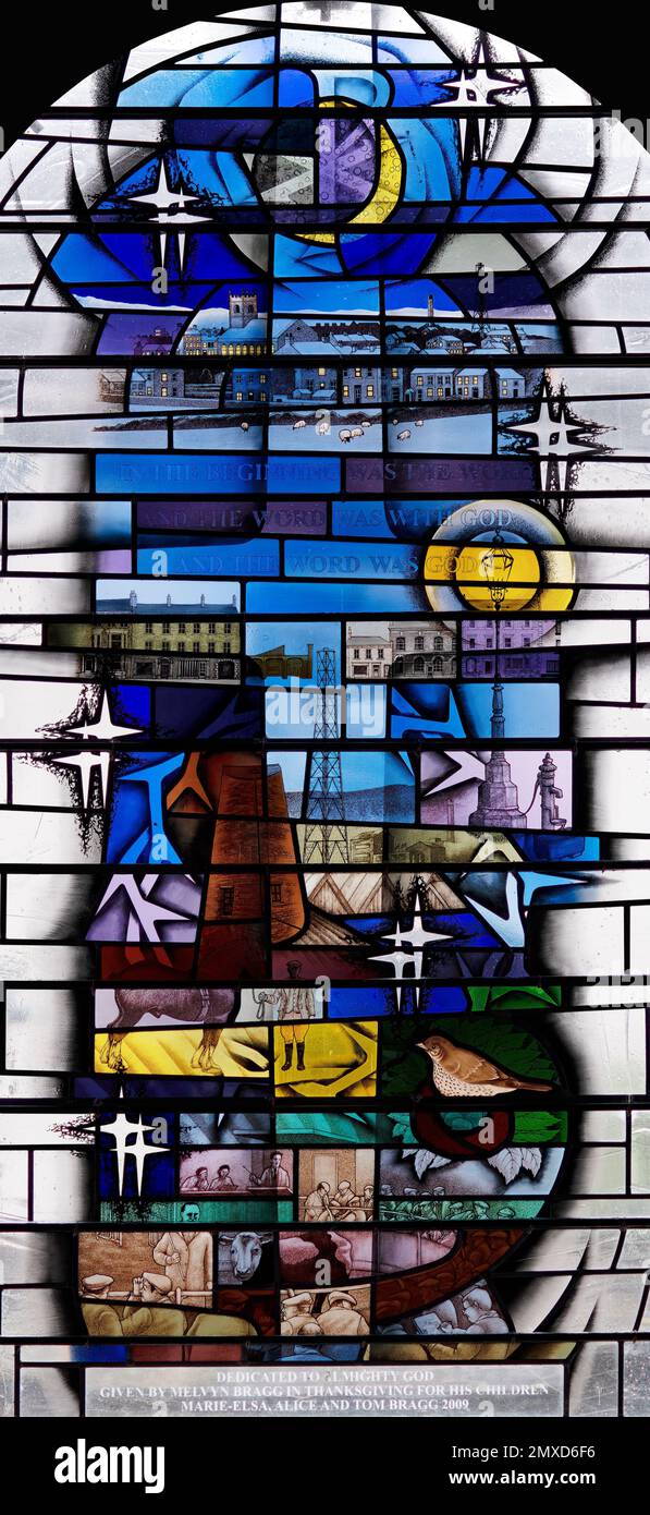 Das linke Licht der Bragg Family Windows, God the Son, St. Mary's Church, Wigton, Cumbria, Großbritannien Stockfoto