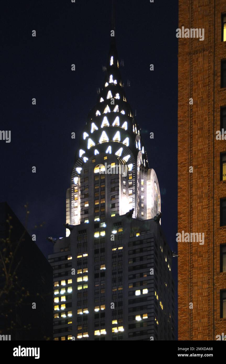 Das Chrysler Building, ein Art-Deco-Wolkenkratzer, das einst das höchste Gebäude der Erde war, befindet sich in der Lexington Avenue, New York City. Stockfoto
