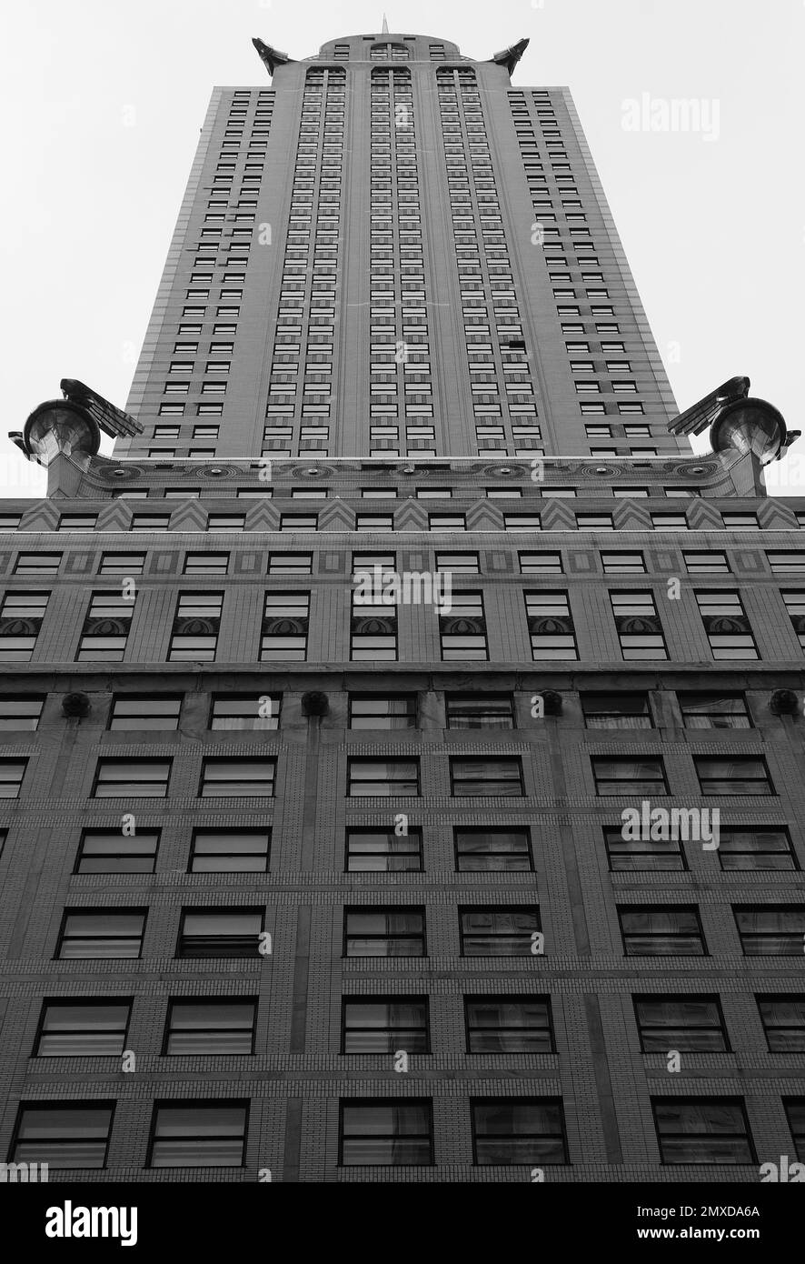 Das Chrysler Building, ein Art-Deco-Wolkenkratzer, das einst das höchste Gebäude der Erde war, befindet sich in der Lexington Avenue, New York City. Stockfoto