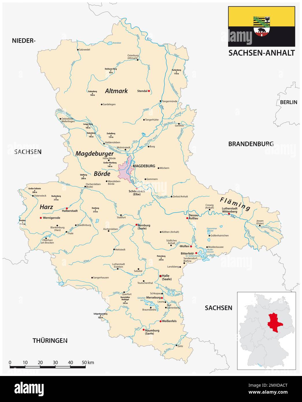 Landkarte des Bundeslandes Sachsen-Anhalt Stockfoto