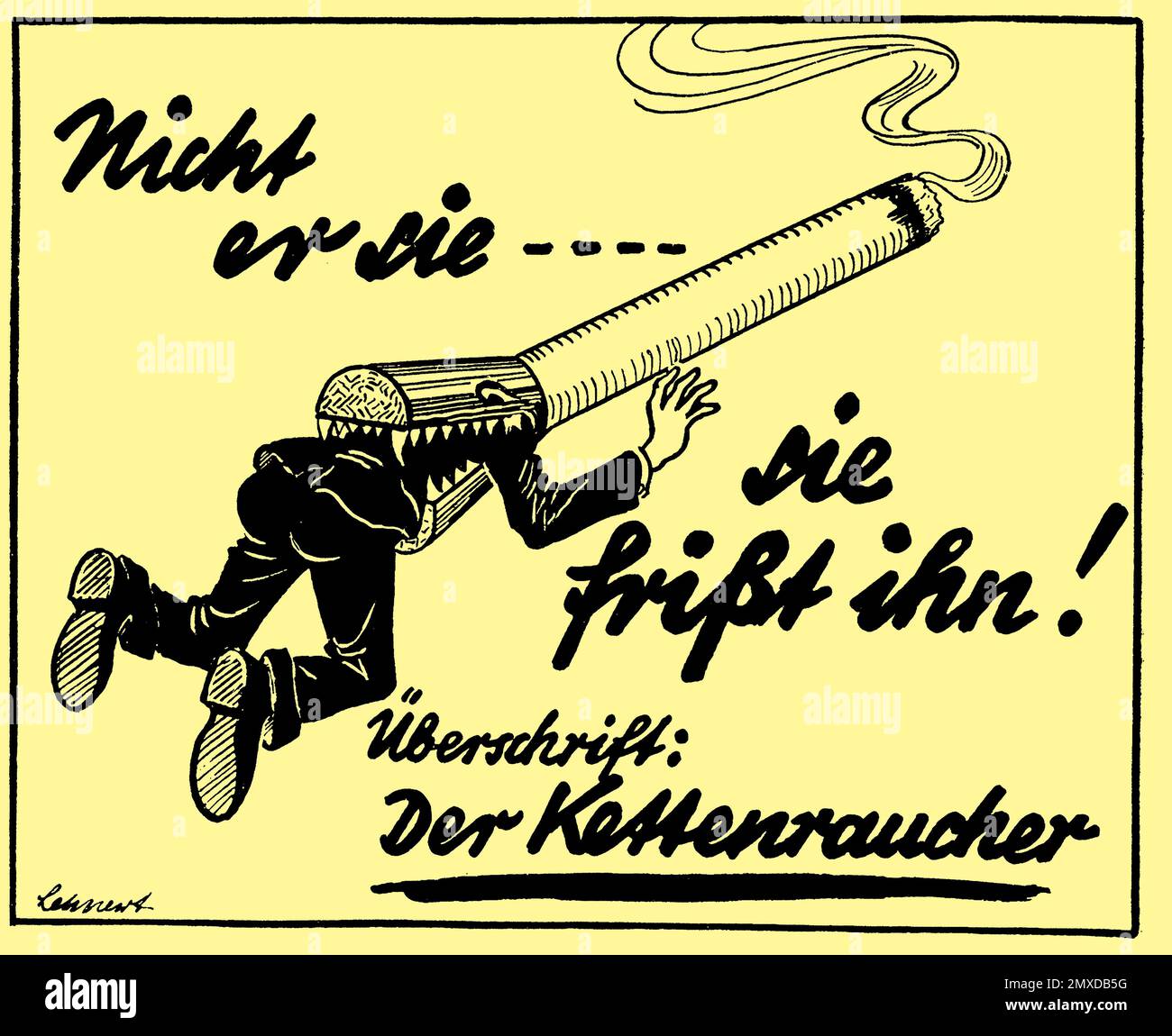 Er isst keine Zigaretten, Zigaretten fressen ihn! Hochgestellt: Der Kettenraucher (aus 'reine Luft', 1941). Museum: PRIVATE SAMMLUNG. Autor: ANONYM. Stockfoto