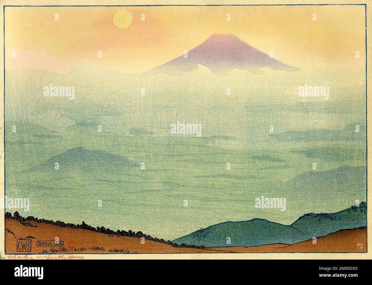 Fuji-Berg vom Shoji-See aus gesehen. Museum: PRIVATE SAMMLUNG. Autor: Charles William Bartlett. Stockfoto