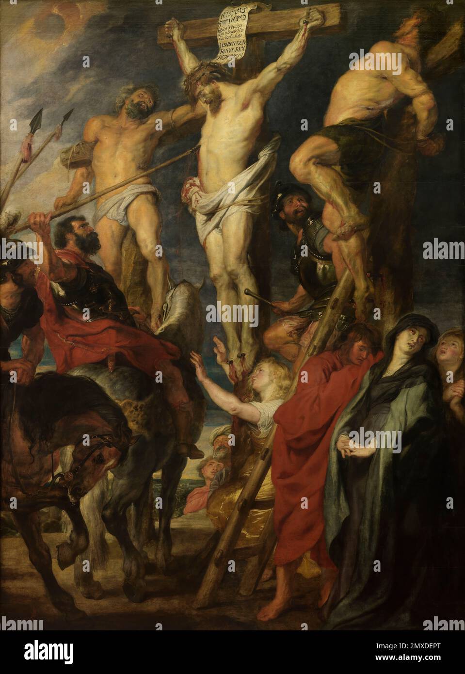 Christus am Kreuz. "Le Coup de Lance". Museum: Royal Museum of Fine Arts, Antwerpen. Autor: Anthony Van Dyck. Stockfoto