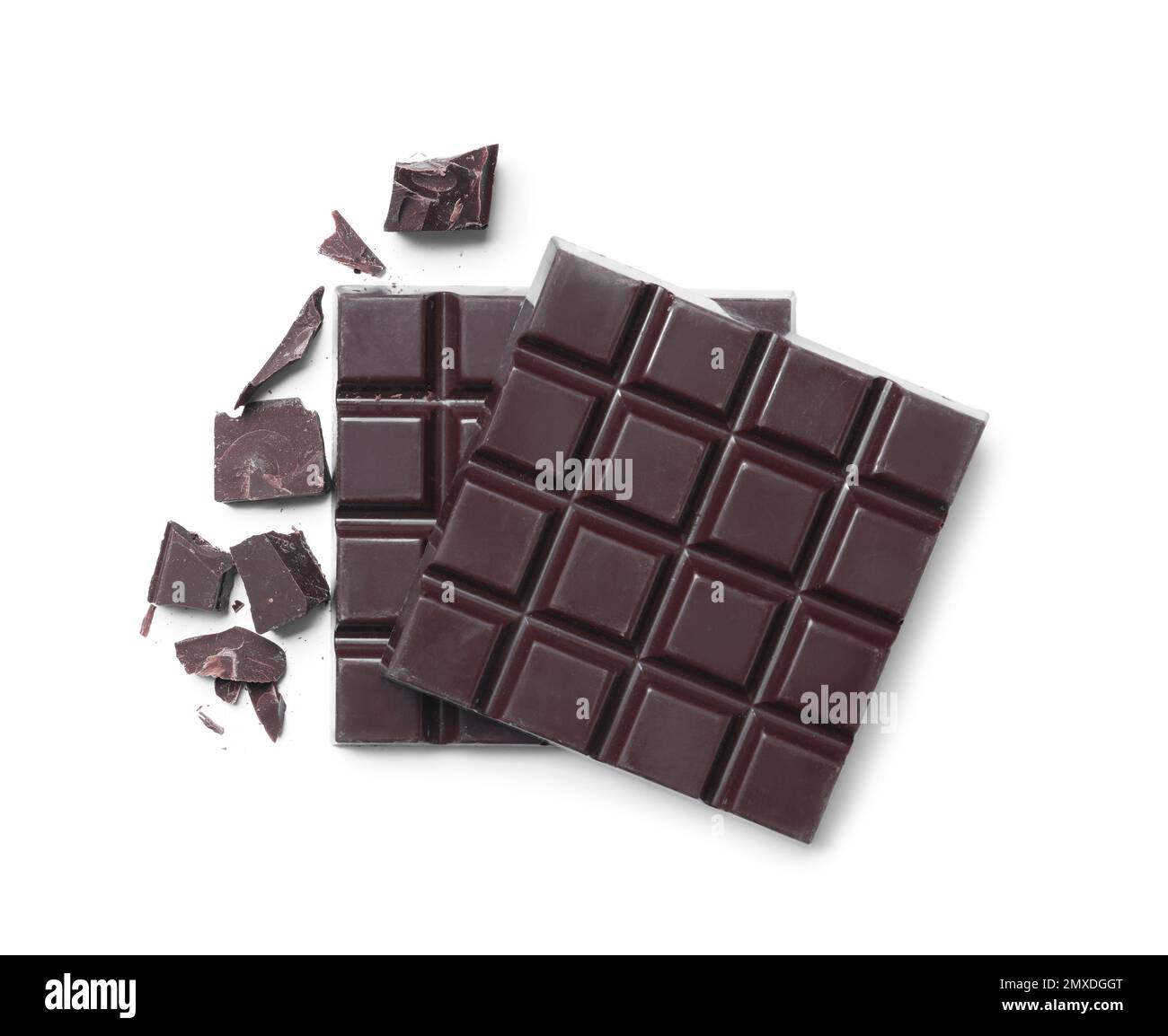 Köstliche dunkle Schokolade isoliert auf Weiß, Blick von oben  Stockfotografie - Alamy