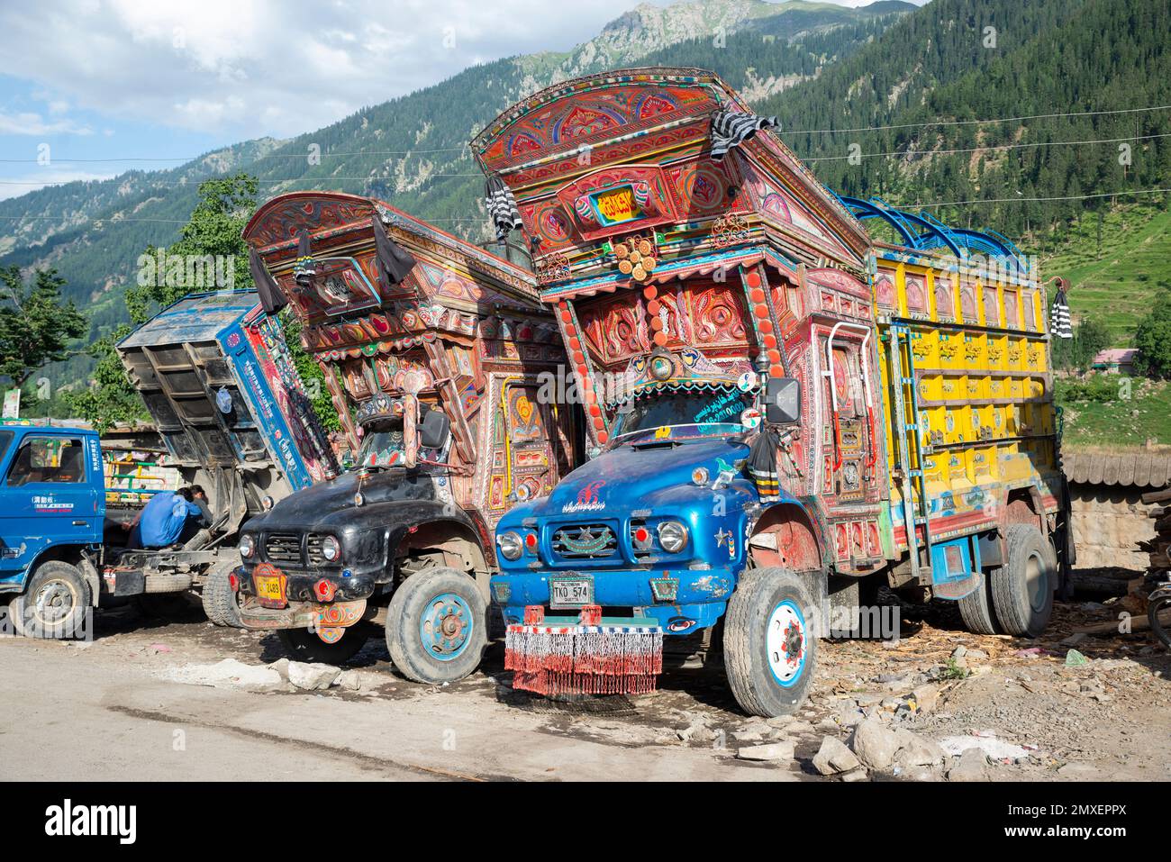 Painted Trucks, Boyum Village, SWAT Valley, Pakistan Stockfoto