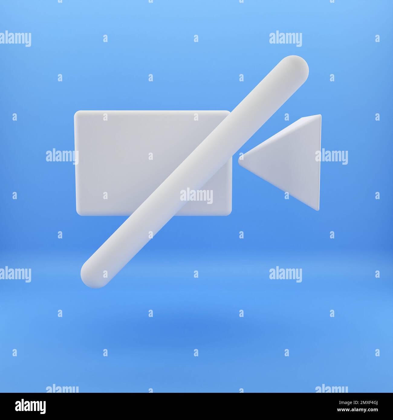 3D Abbildung für Symbol „Keine Videoaufzeichnung“ auf blauem Hintergrund rendern. Stockfoto