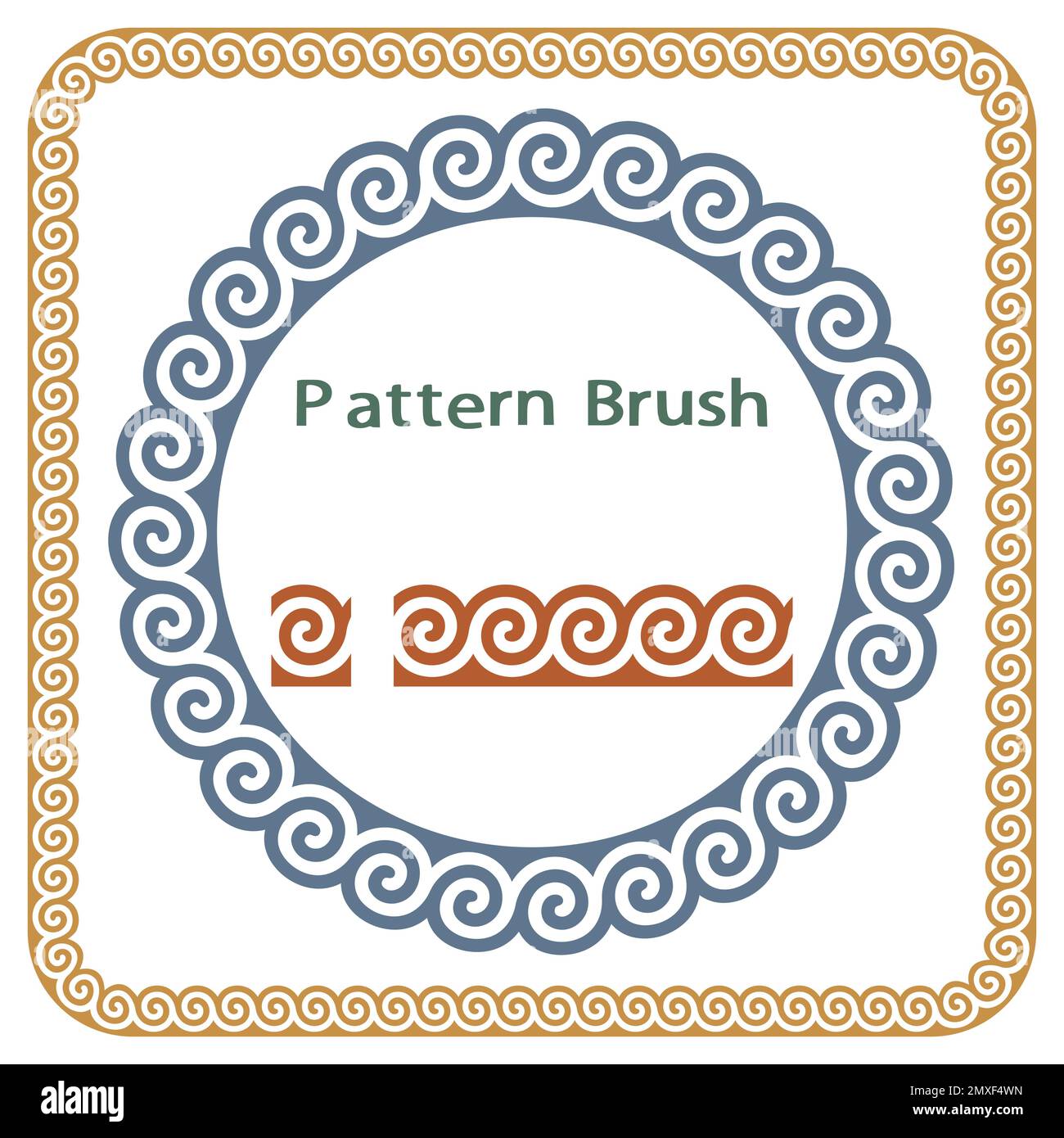 Set aus Pinsel und Rahmen mit traditionellem griechischen Muster. Elemente von runden und quadratischen Rahmen. Vektordarstellung Stock Vektor