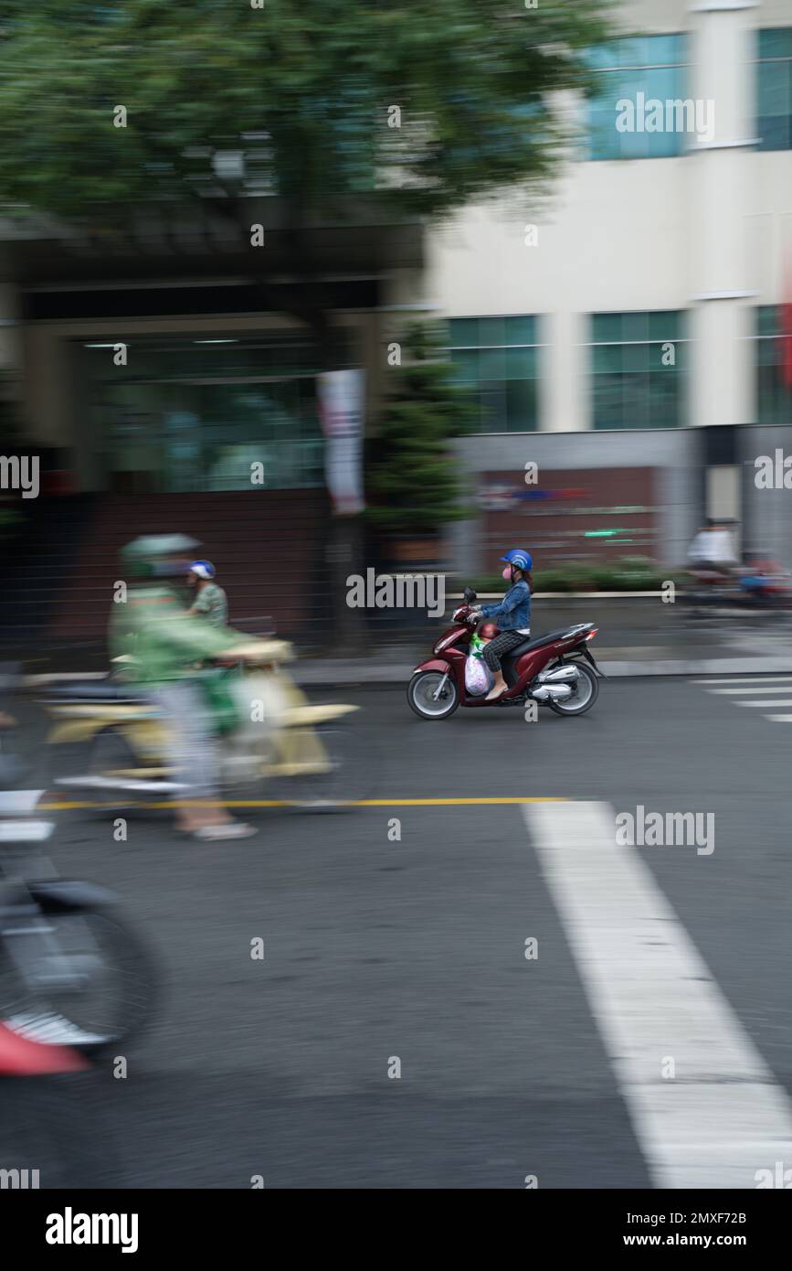 Foto des Motorradfahrers in Ho Chi Min Stockfoto