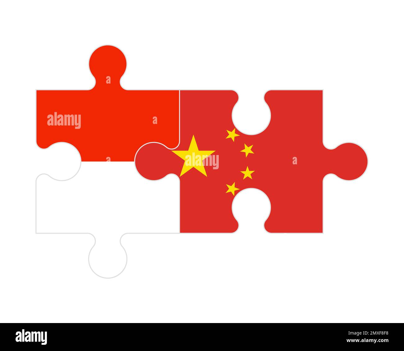 Zusammenhängendes Puzzle von Flaggen Indonesiens und Chinas, Vektor Stock Vektor