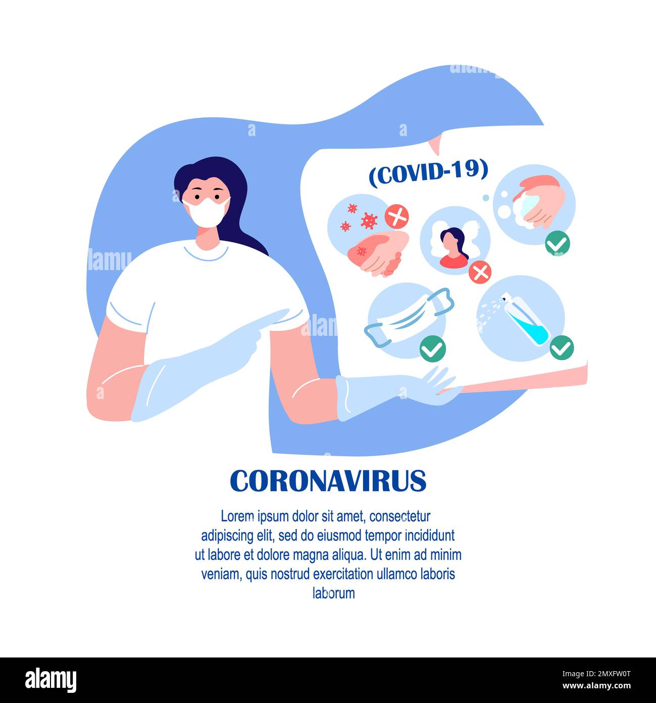 Coronavirus-Epidemie.Novel COVID 2019-nCoV,Doctor Woman in Medical Face Mask Showing Prevention measures advice on Quarantine.antiseptic,Desinfektion, Stockfoto
