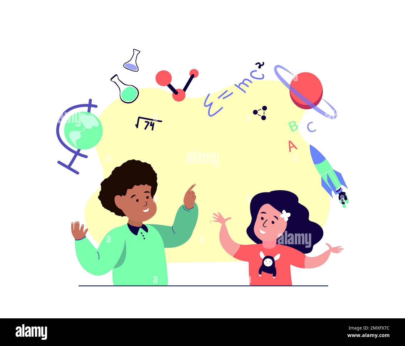 Schülerschulkind. Unterrichtsstunde Bildung.Grundschule für Kinder.Unterrichtsstunde,Hausaufgaben. Lustige Lektion. Heimschüler Stockfoto