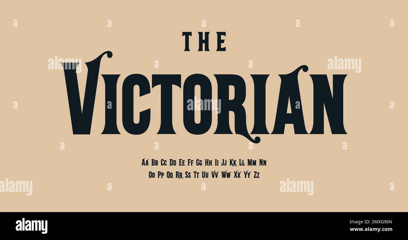Viktorianisches Alphabet, schicke Serifenbriefe, antike Schriftart für altmodisches Logo, Überschrift, Monogramm, klassische Typografie. Vektortypographisches Design Stock Vektor