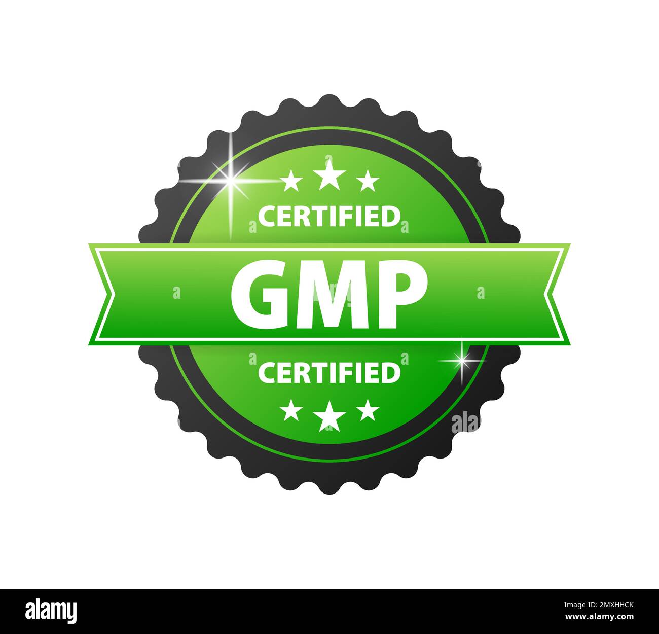 GMP – Good Manufacturing Practice zertifiziertes Schild, Etikett. Stock Vektor