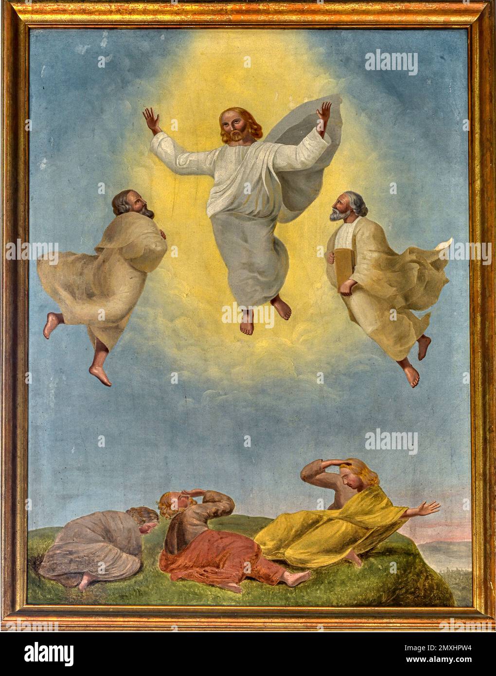 Gemälde eines unbekannten Künstlers aus dem Jahr 1855 mit der Darstellung der Transfiguration Christi, Egeskov, Dänemark, 19. September 2022 Stockfoto