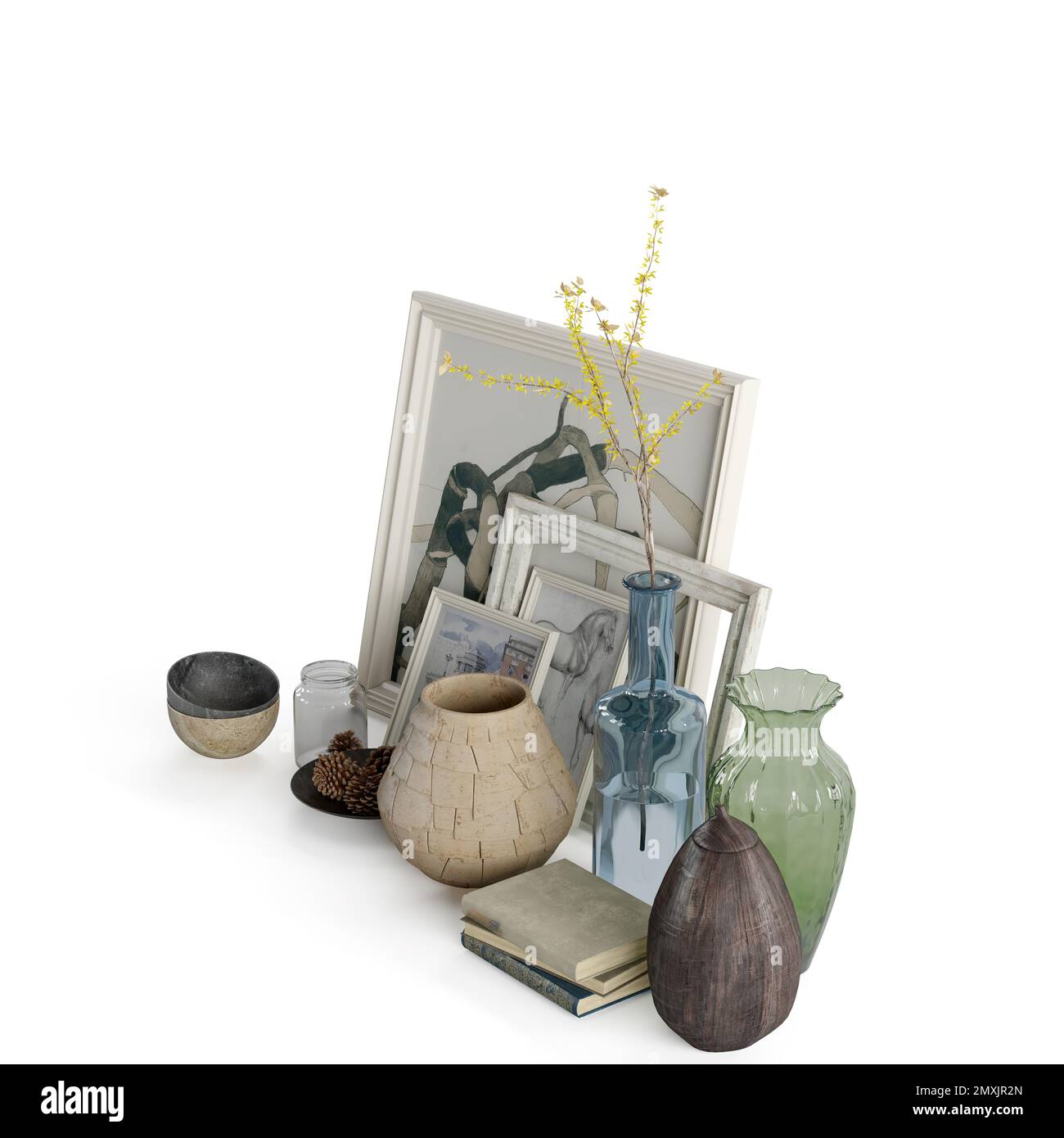 Eine 3D-Darstellung von dekorativen Sets für den Innenbereich Stockfoto