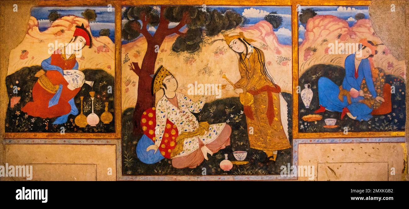 Persische Miniaturen, Chehel-Sotoun-Palast, Isfahan, Isfahan, Iran, Asien Stockfoto