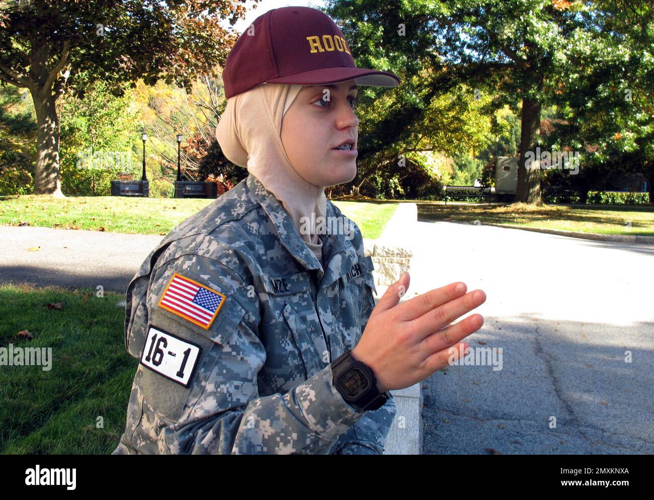 In this Oct. 12, 2016 photo, freshman student Sana Hamze speaks in ...