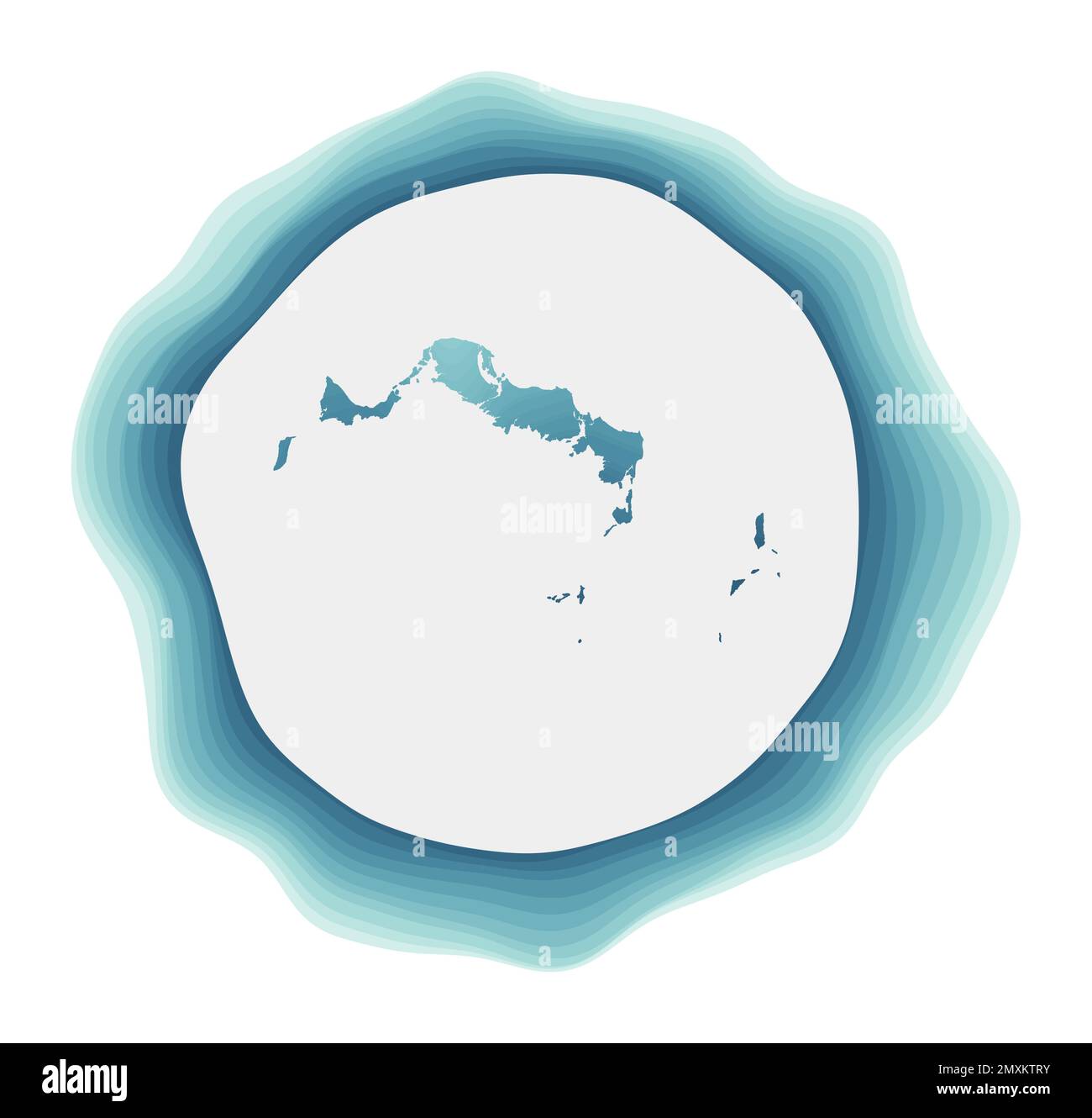 Logo der Turks- und Caicosinseln. Abzeichen der Insel. Geschichtetes kreisförmiges Schild um die Türken- und Caicosinseln. Leistungsstarke Vektordarstellung. Stock Vektor