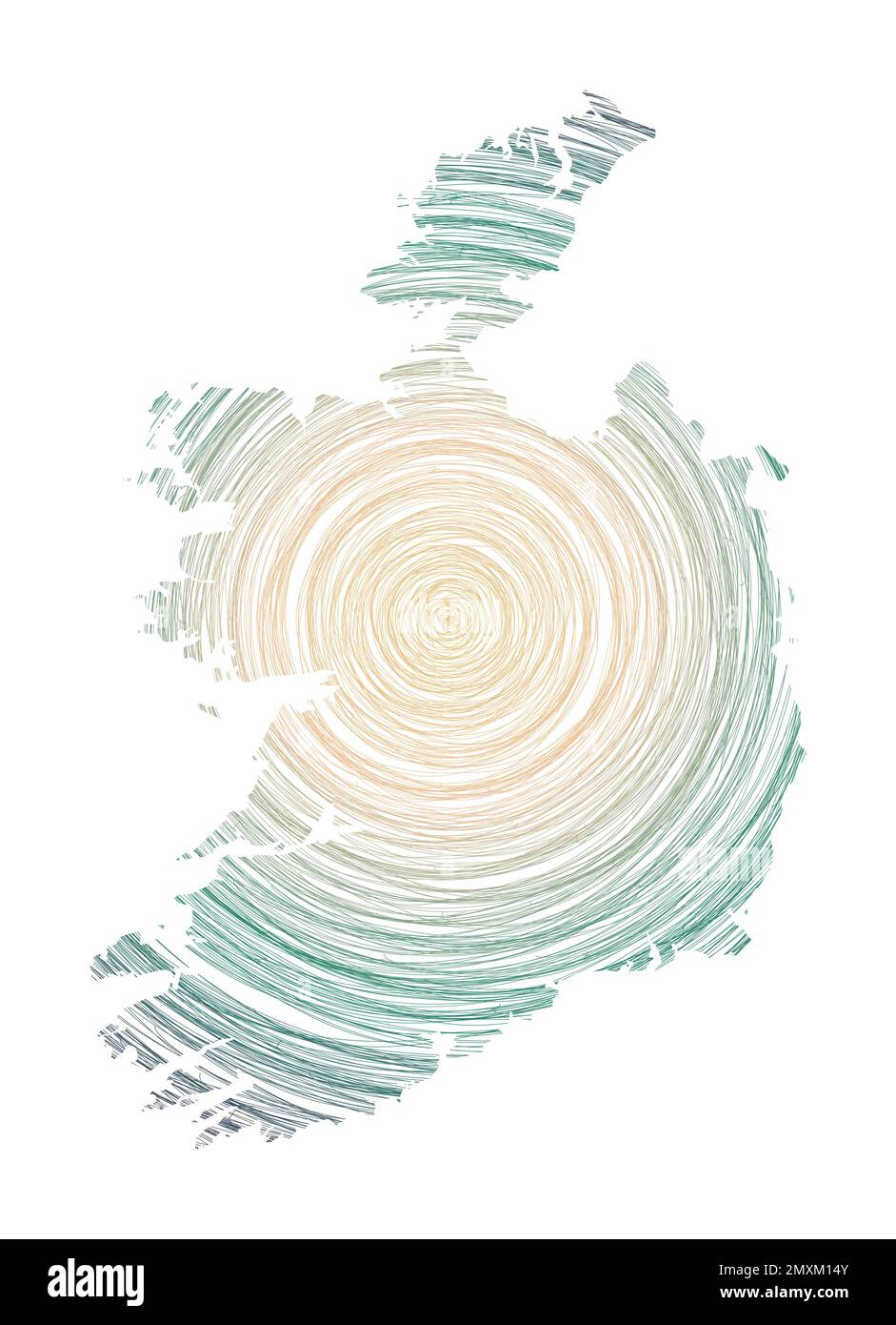 Irland Karte gefüllt mit konzentrischen Kreisen. Skizzieren Sie Kreise in Form des Landes. Vektorabbildung. Stock Vektor