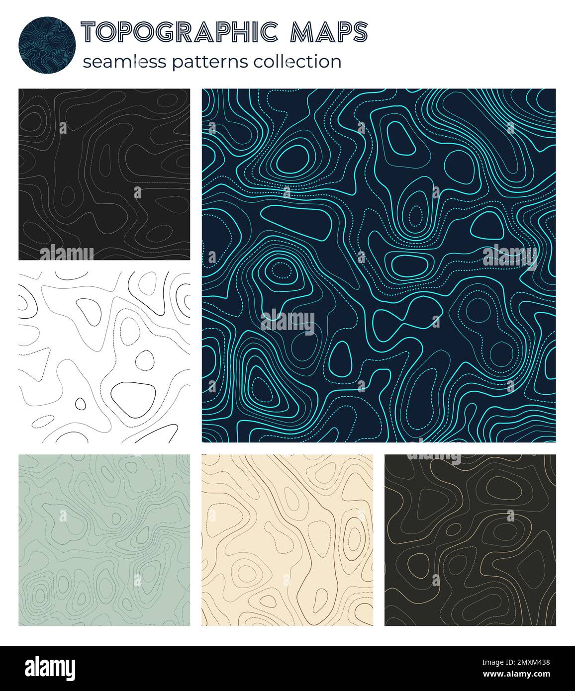 Topografische Karten. Authentische isolierte Muster, nahtloses Design. Cooler Fliesenhintergrund. Vektordarstellung. Stock Vektor