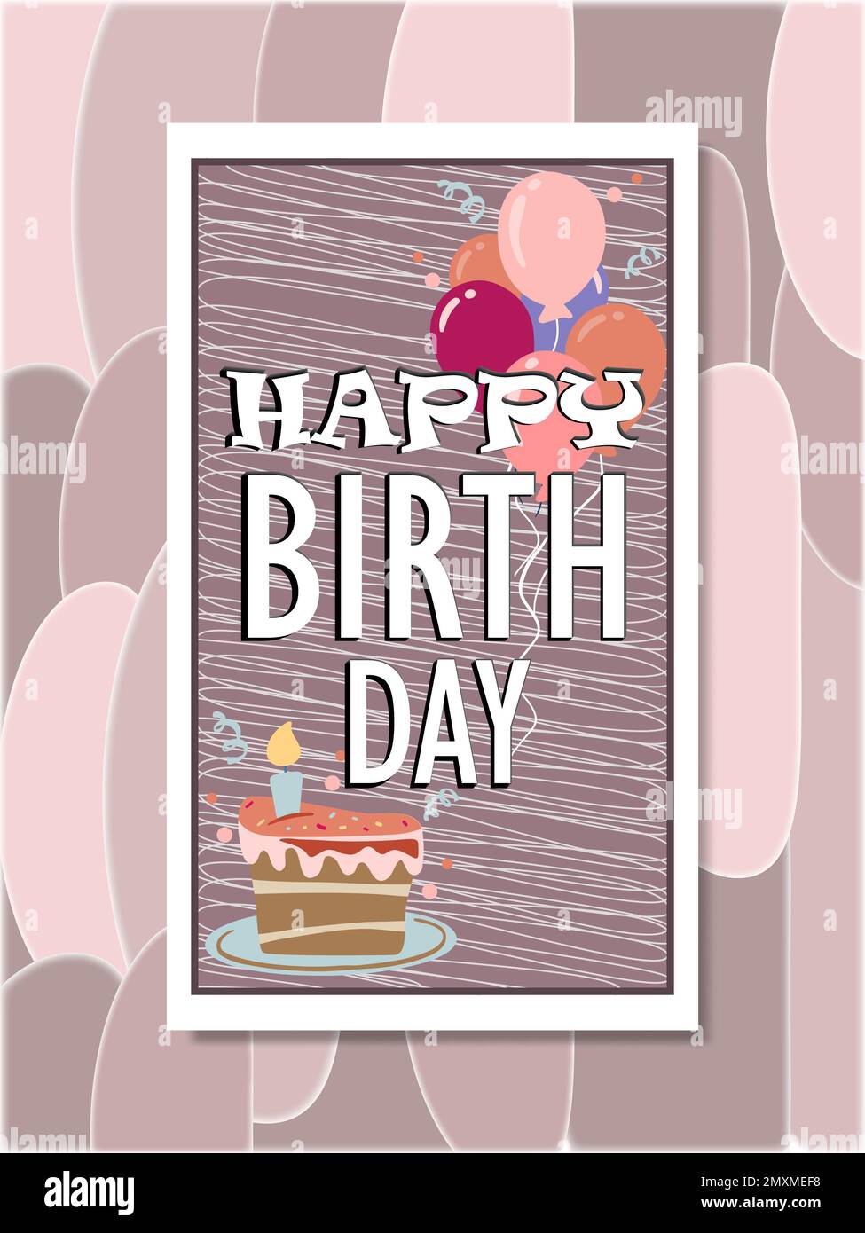 Happy Birthday Cover Design mit Ballons Hintergrund, Birthday Celebration Cover Template Design mit rosafarbener Dekoration Stockfoto