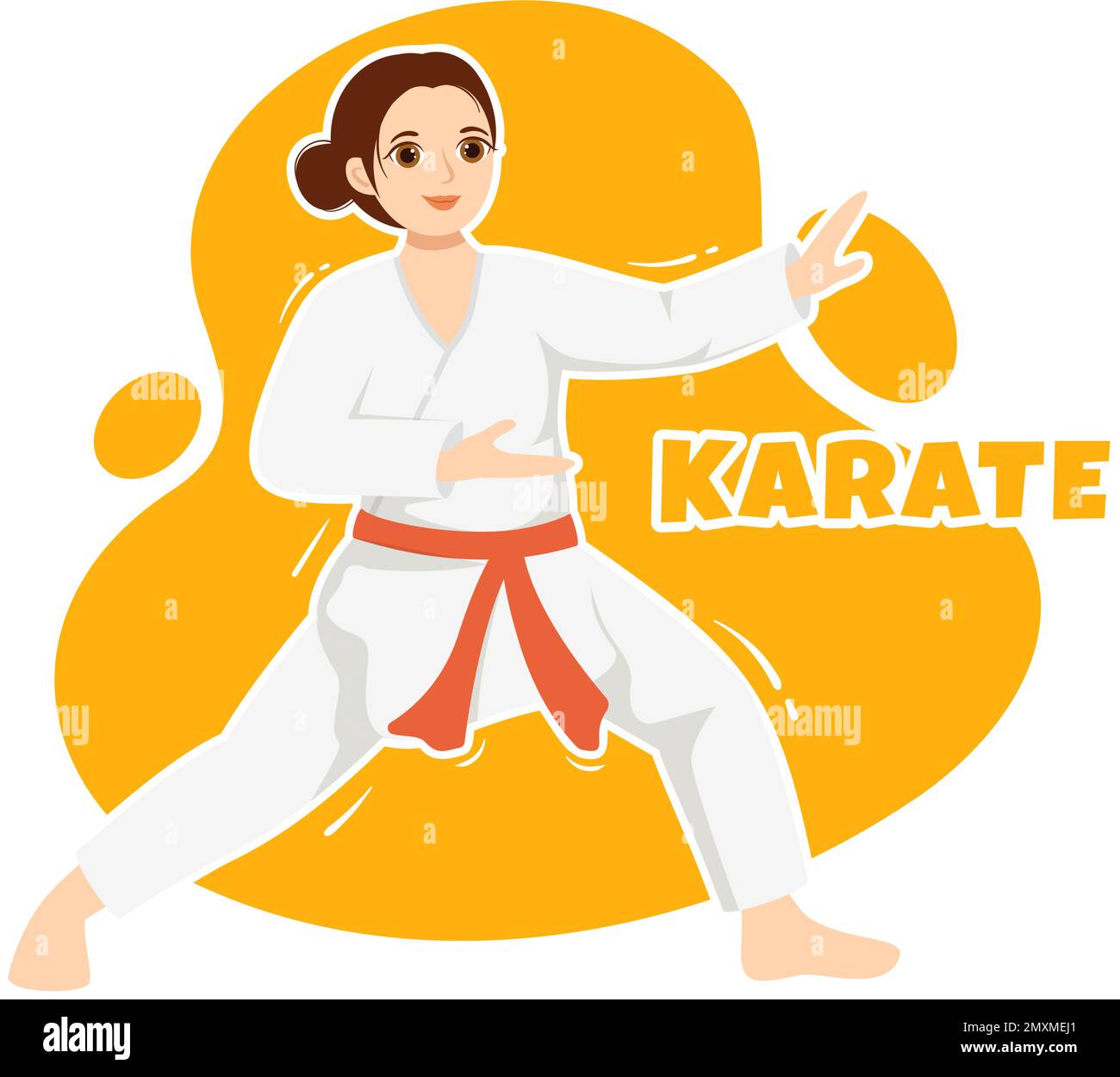 Menschen, die einige grundlegende Karate-Kampfkünste machen, sich in Pose kämpfen und Kimono in Cartoon-Handschrift für Landing-Page-Vorlagen-Illustration tragen Stock Vektor