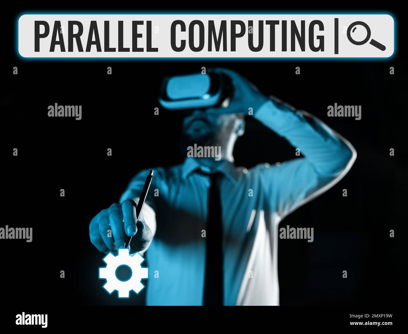 Textzeichen für Parallelverarbeitung. Konzept bedeutet gleichzeitige Berechnung mittels Software und Hardware Stockfoto