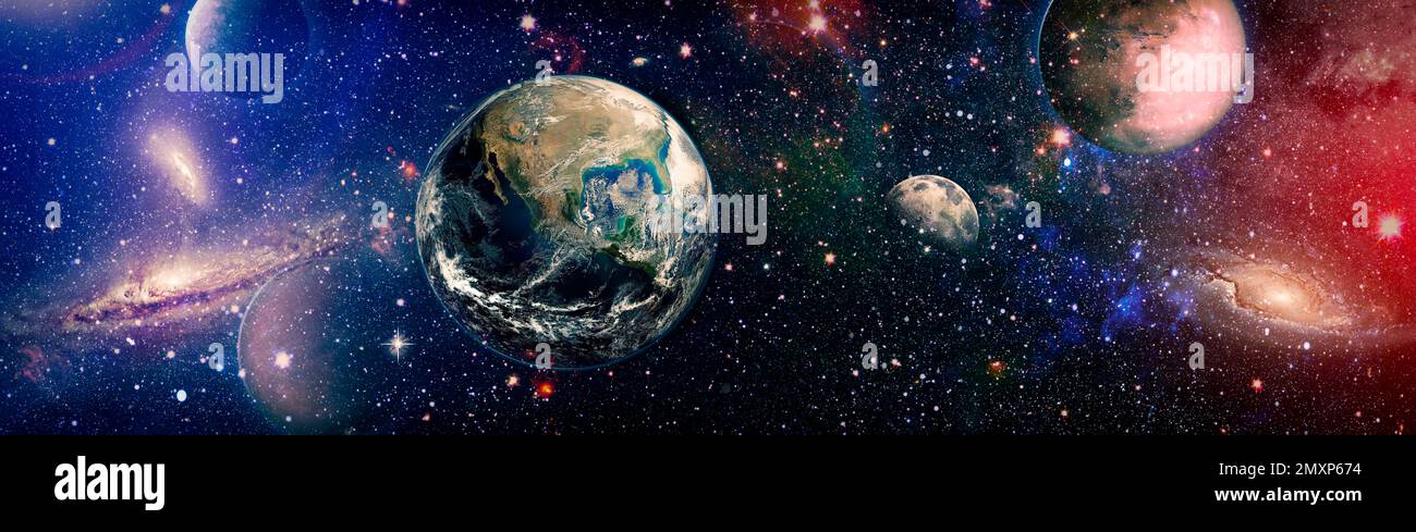Wunderschöner Erdenplanet i Science-Fiction-Tapete mit endloser Tiefe. Elemente dieses Bildes, bereitgestellt von der NASA Stockfoto