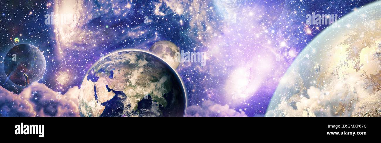 Wunderschöner Erdenplanet i Science-Fiction-Tapete mit endloser Tiefe. Elemente dieses Bildes, bereitgestellt von der NASA Stockfoto