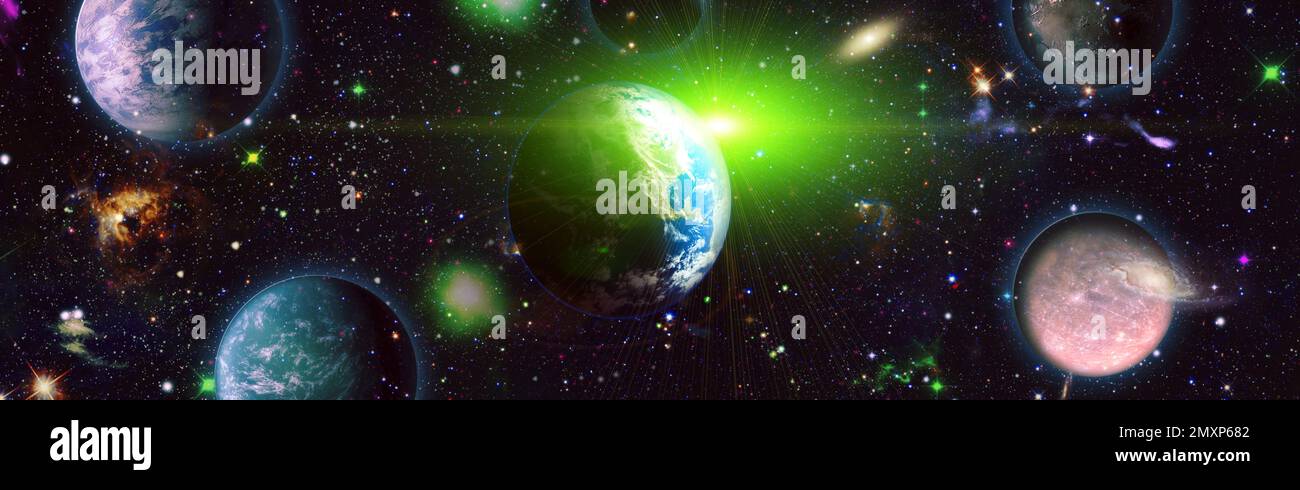 Schöne Erde im All. Universum-Konzept-Hintergrund. Feurige Explosion im Weltraum. Abstrakte Illustration des Universums. Elemente dieses Bildes sind vorhanden Stockfoto