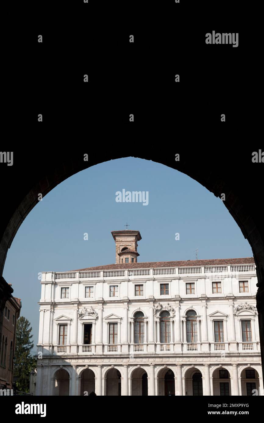 Italien, Bergamo, Piazza Vecchio, Biblioteca Civica 'Angelo Mai'. Stockfoto