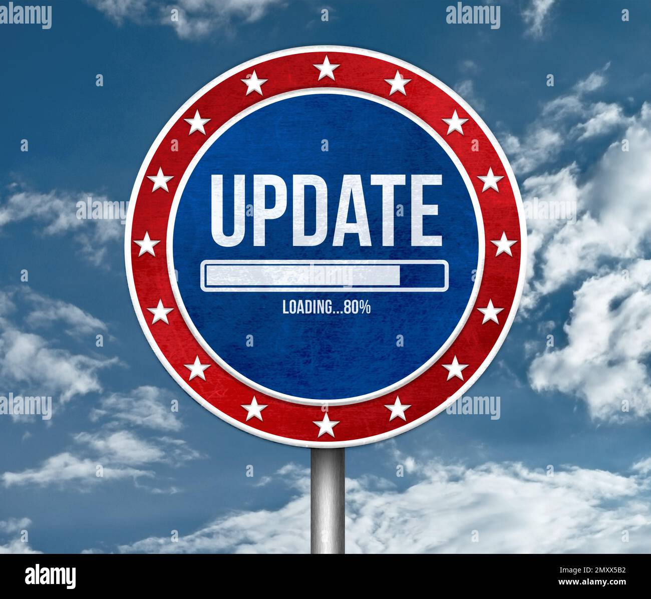 Aktualisierung – Verkehrszeichen mit Ladeprozessleiste Stockfoto