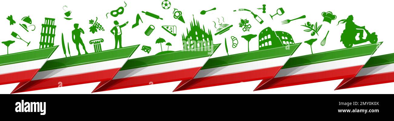 Hintergrund der italienischen Flagge mit Silhouettensymbol. vektor-Illustrator Stock Vektor