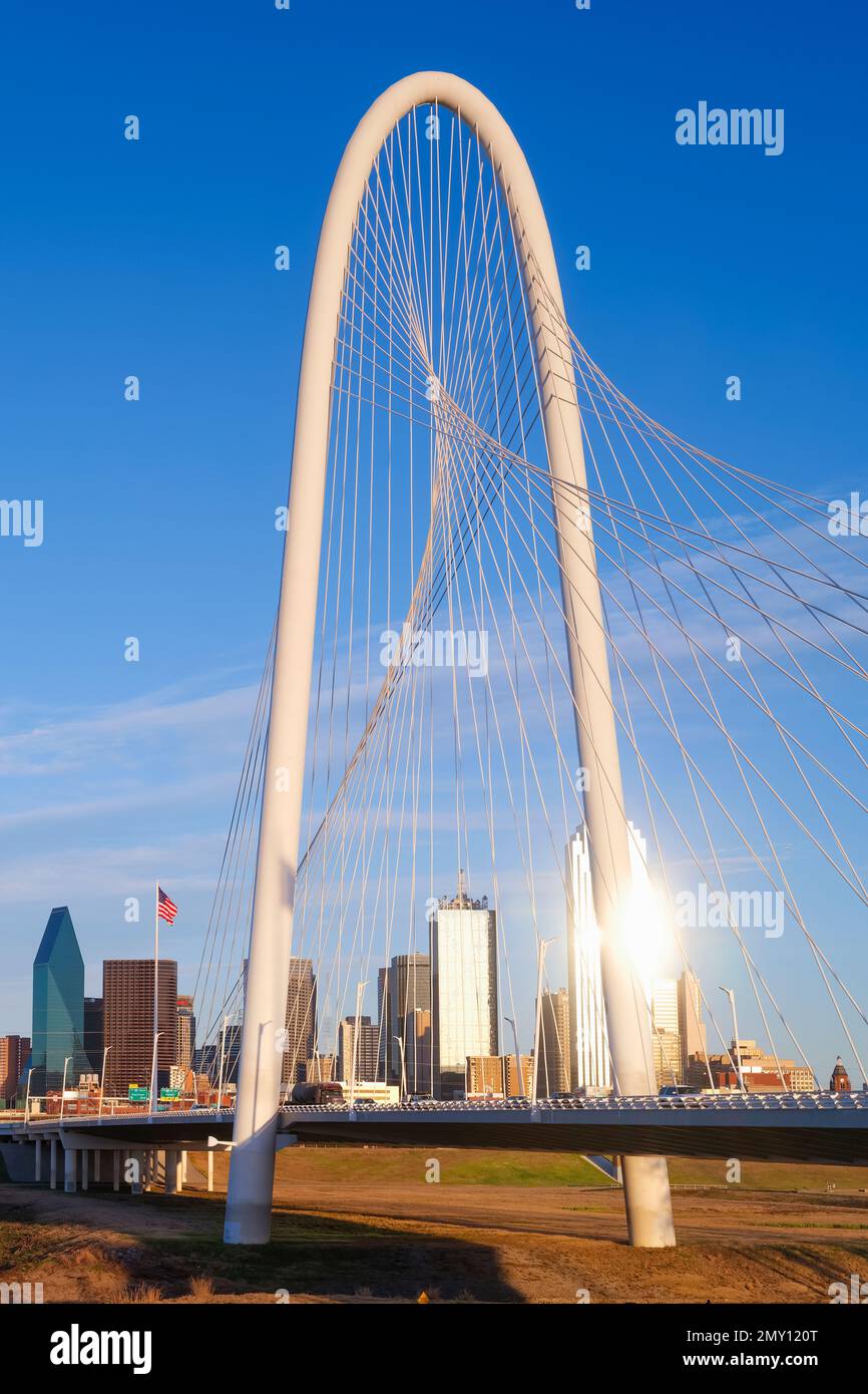 Margaret Hunt Hill Bridge Skyline Von Dallas Stockfoto