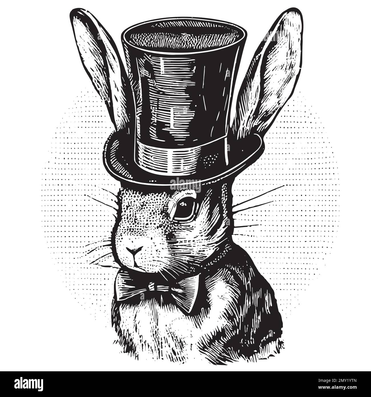Mr. Rabbit mit Hut und Anzug, Porträt, handgezeichnet in Doodle-Style-Illustration Stock Vektor
