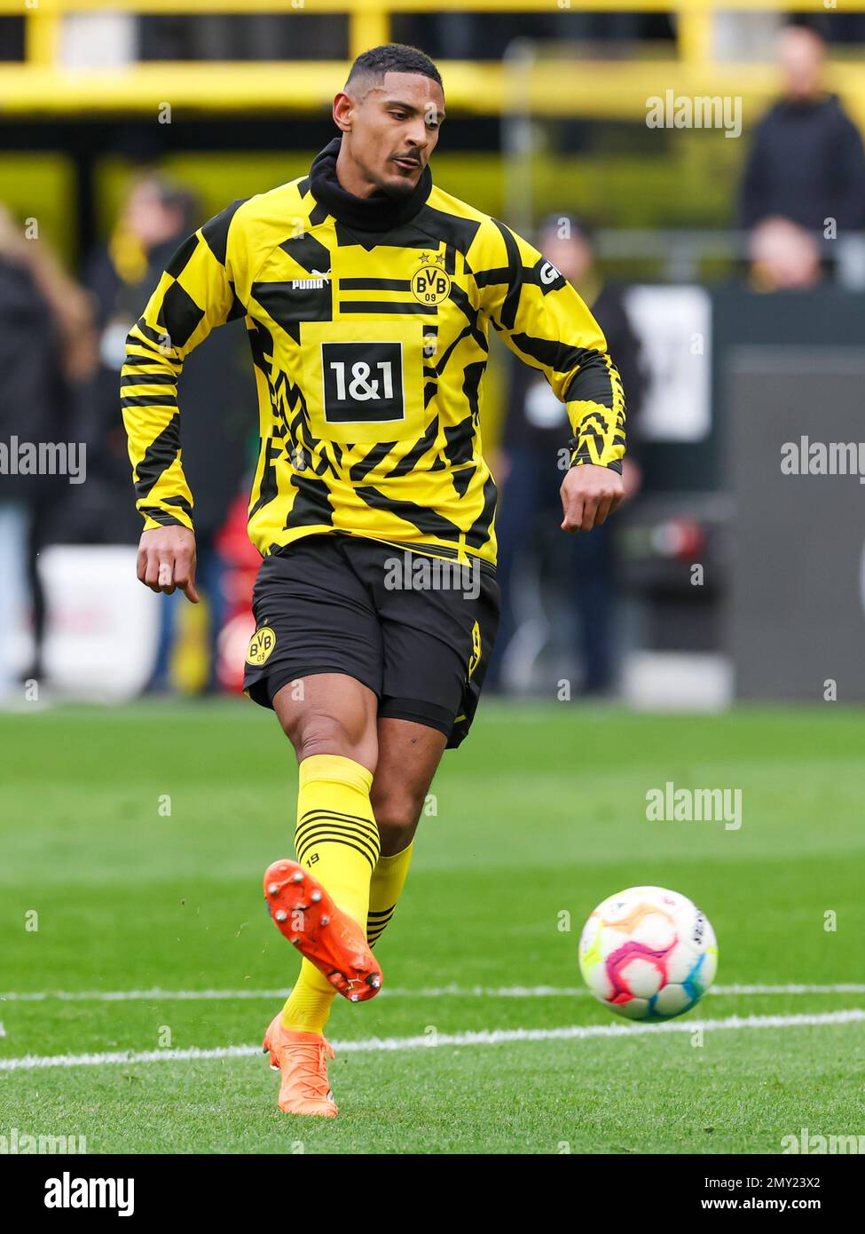 DORTMUND, DEUTSCHLAND - FEBRUAR 4: Sebastien Haller von Borussia Dortmund während des Bundesliga-Spiels zwischen Borussia Dortmund und SC Freiburg am Signal Iduna Park am 4. Februar 2023 in Dortmund (Foto: Marcel ter Bals/Orange Pictures) Stockfoto