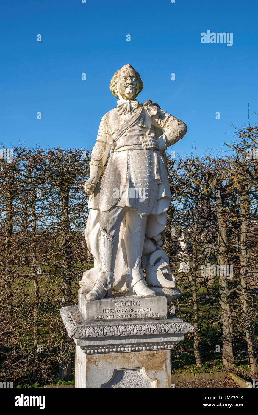 George Duke of Brunswick-Luneburg Statue in den Herrenhausen Gärten - Hannover, Niedersachsen, Deutschland Stockfoto