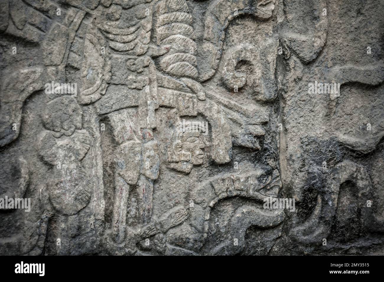 Alte Maya-Steinschnitzereien in Chichén Itzá, Yucatán, Mexiko Stockfoto