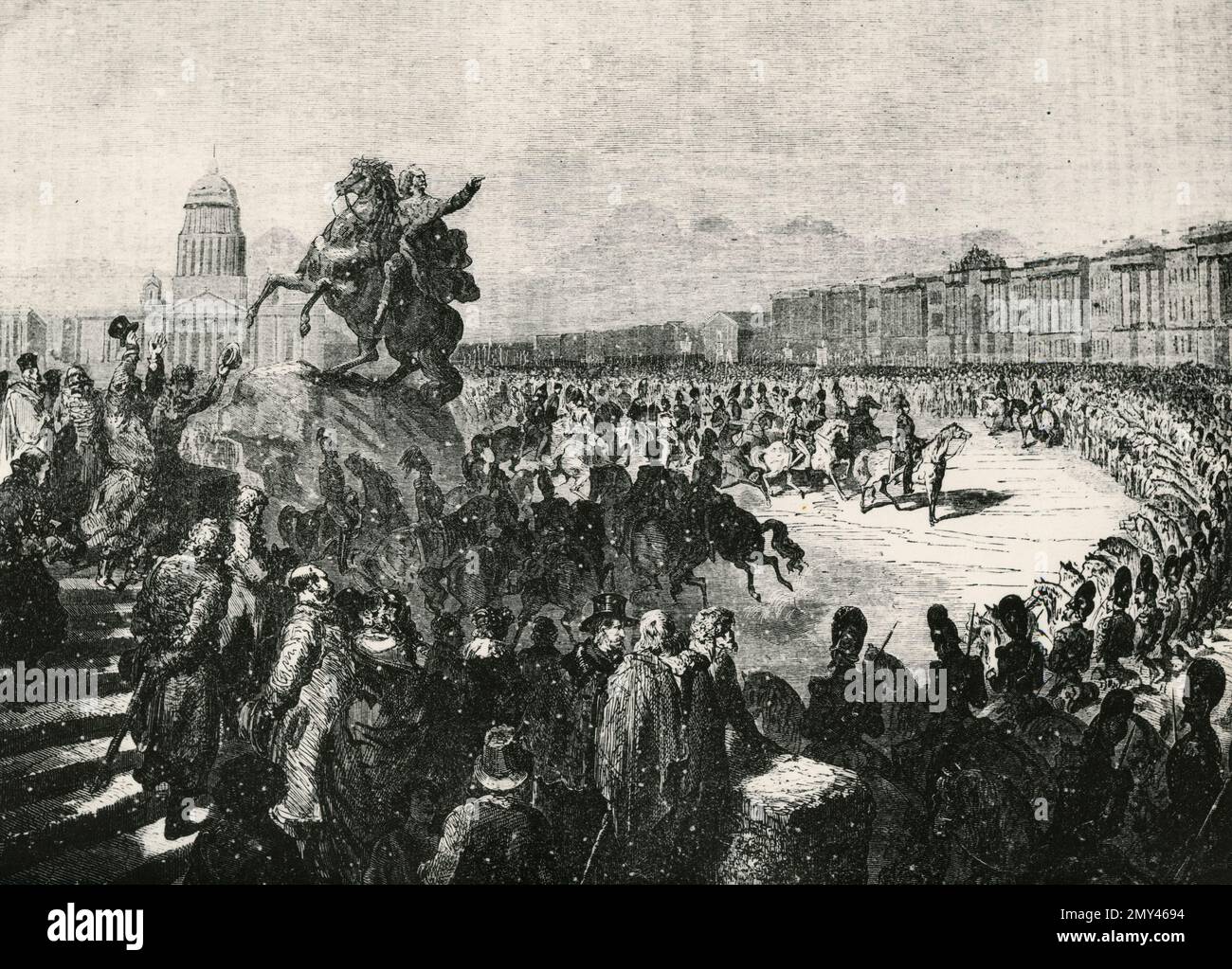 Russischer Kaiser Zar Constantin... Ich überprüfe das Korps, das nach Polen abreist, Lithograf, Russland 1792 Stockfoto