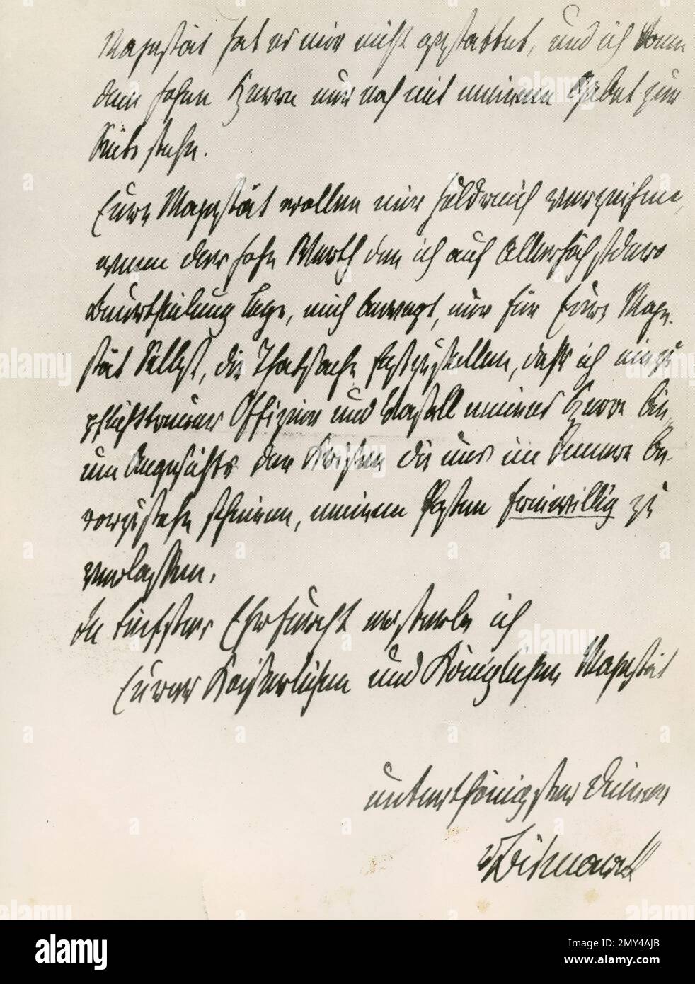 Schreiben des deutschen Staatsmannes und Diplomaten Otto von Bismarck an den Kaiser von Osterreich Franz Joseph, 1890 Stockfoto