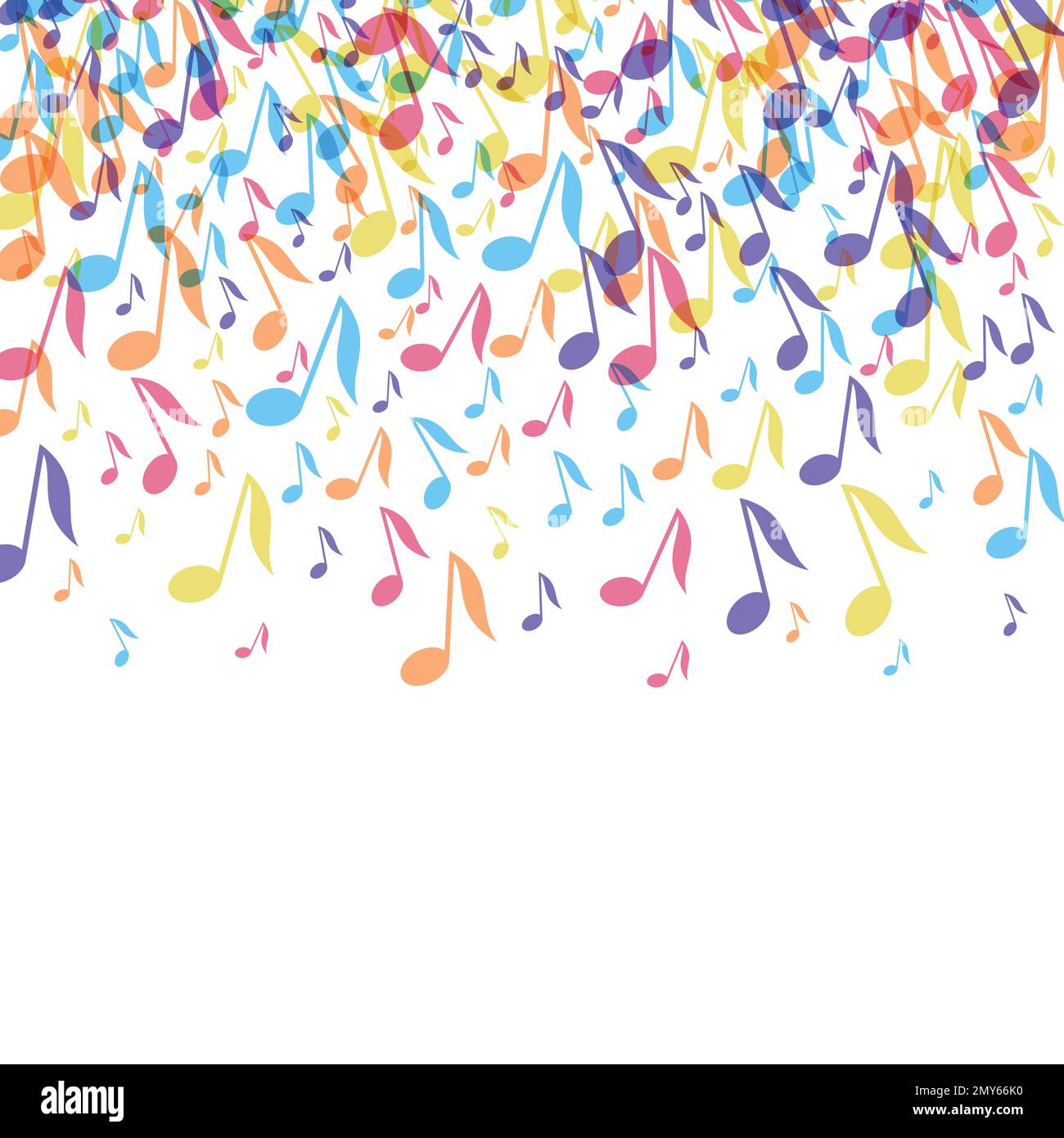 Farbenfroher Rahmen für Musiknotizen. Mehrfarbige Vektordarstellung Hintergrund. Mustervorlage für Poster von Musikfestivals in zufälligen Farben für soziale Medien. Stock Vektor