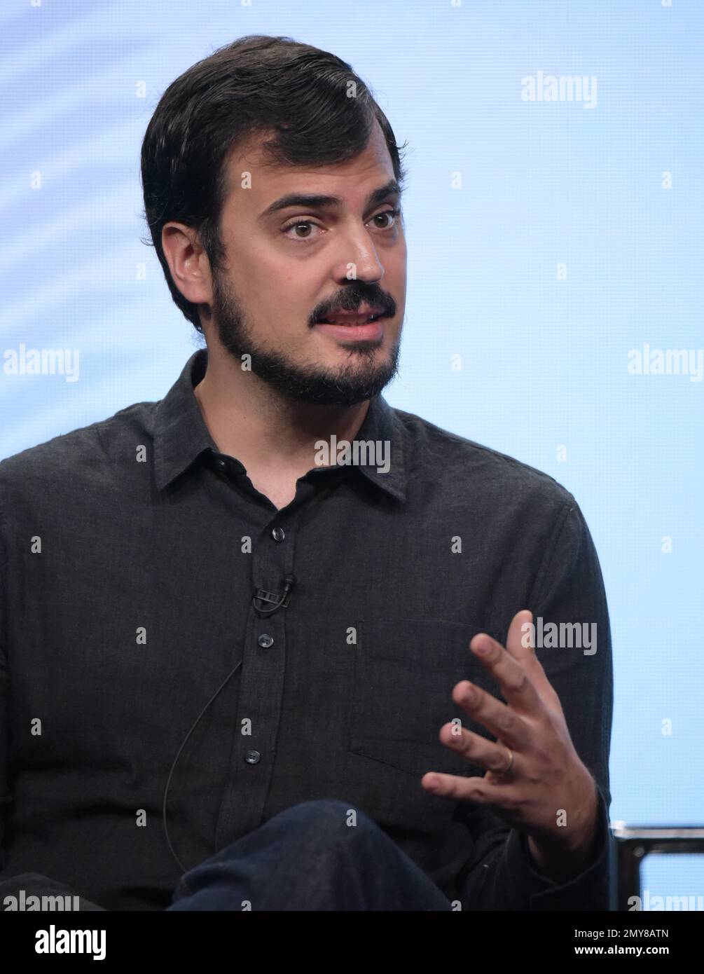 Alex Pastor, co-creator and executive producer, participates in the Syfy network's "Incorporated" panel during the NBCUniversal Television Critics Association summer press tour on Wednesday, Aug. 3, 2016, in Beverly Hills, Calif. (Photo by Richard Shotwell/Invision/AP) Stockfoto
