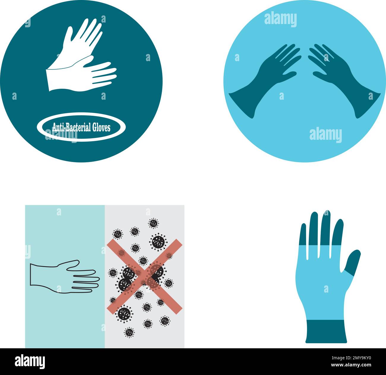 Symbol für blaue medizinische Handschuhe. Flache Darstellung eines blauen medizinischen Handschuhs Vektorsymbol für das Web auf weißem Hintergrund Stock Vektor