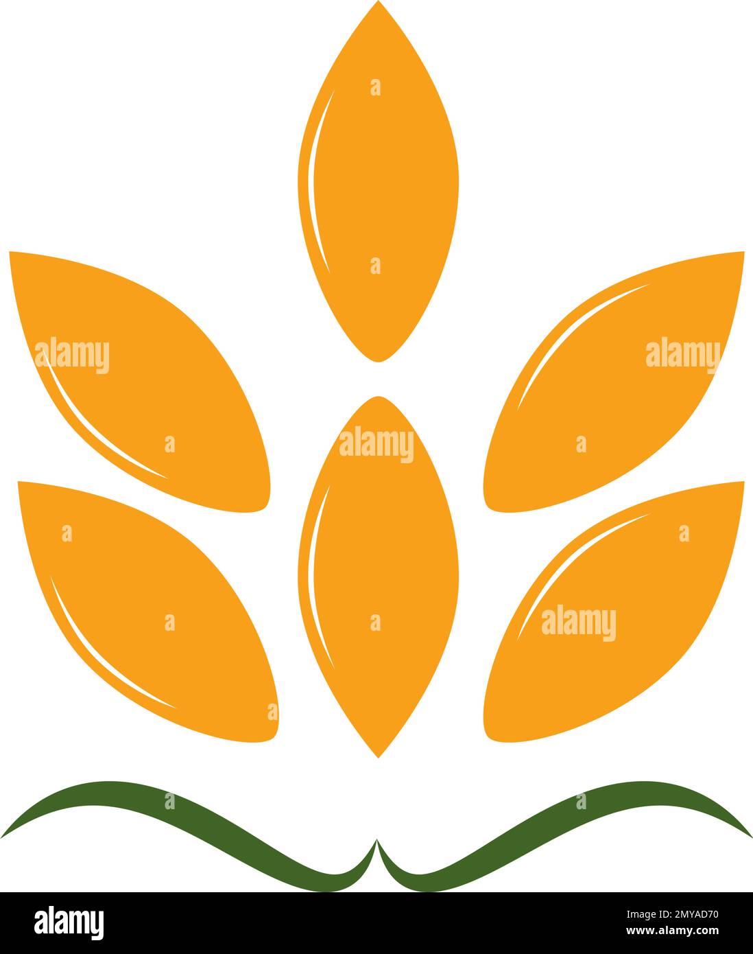 Landwirtschaftssymbol mit einem Logo mit goldenen, reifen Weizenohren, das eine Grundausstattung für Futtergetreide und Tierfutter darstellt, Vektordarstellung isoliert auf Wittling Stock Vektor